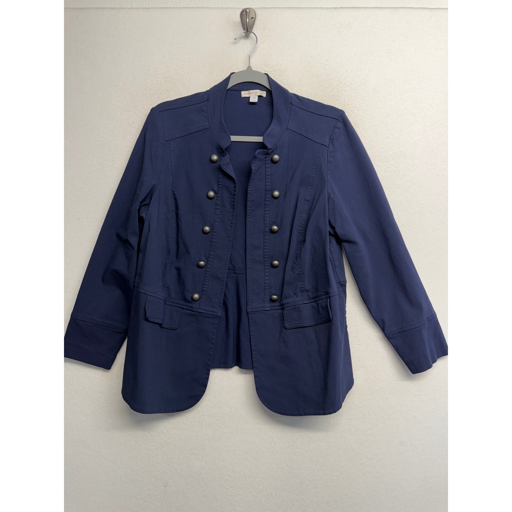 Westport 1962 Navy Blue Military Peplum Blazer Jacket Womens 1X Stretch Button